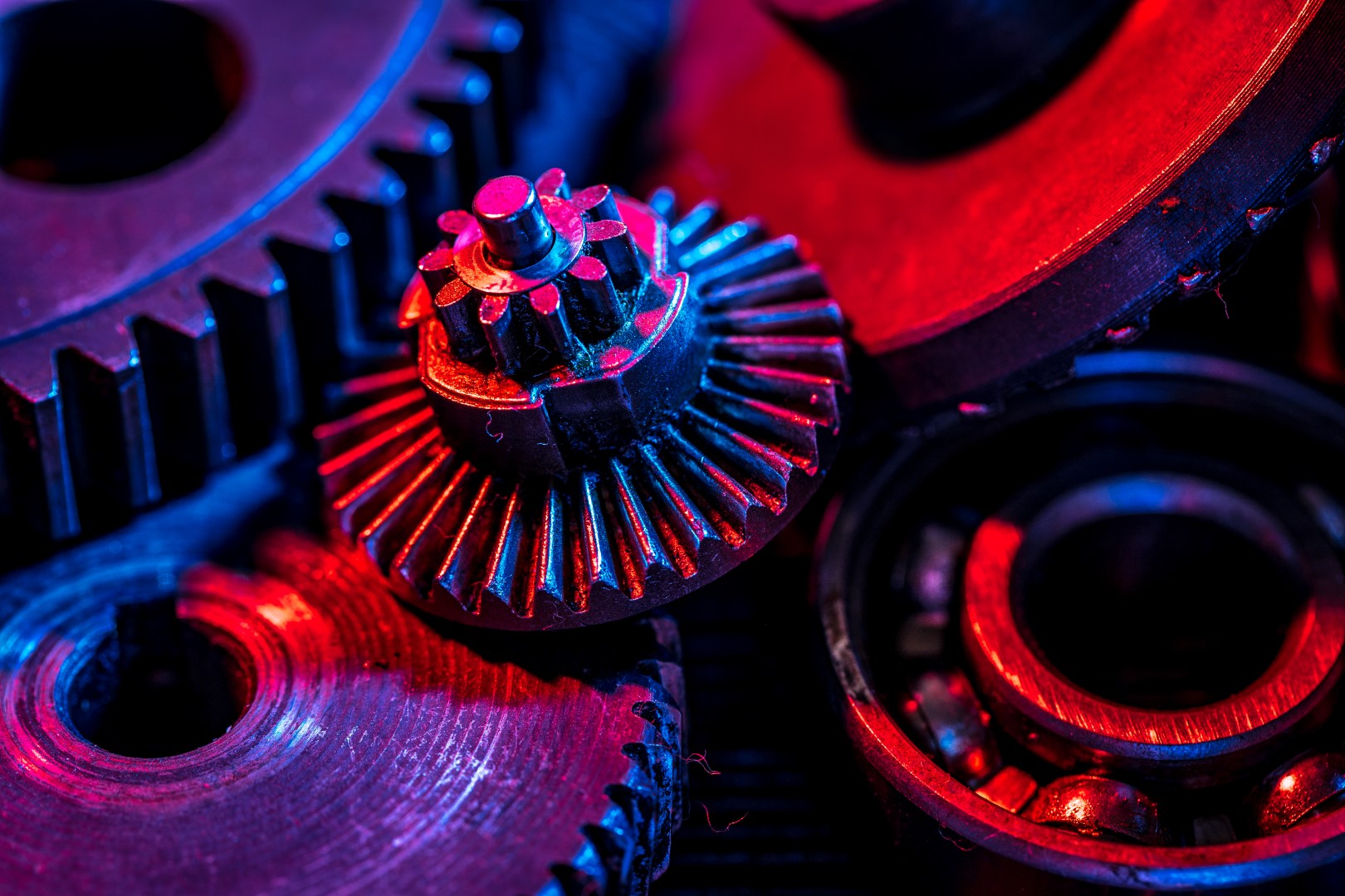 Gears. Machine part. Neon color.